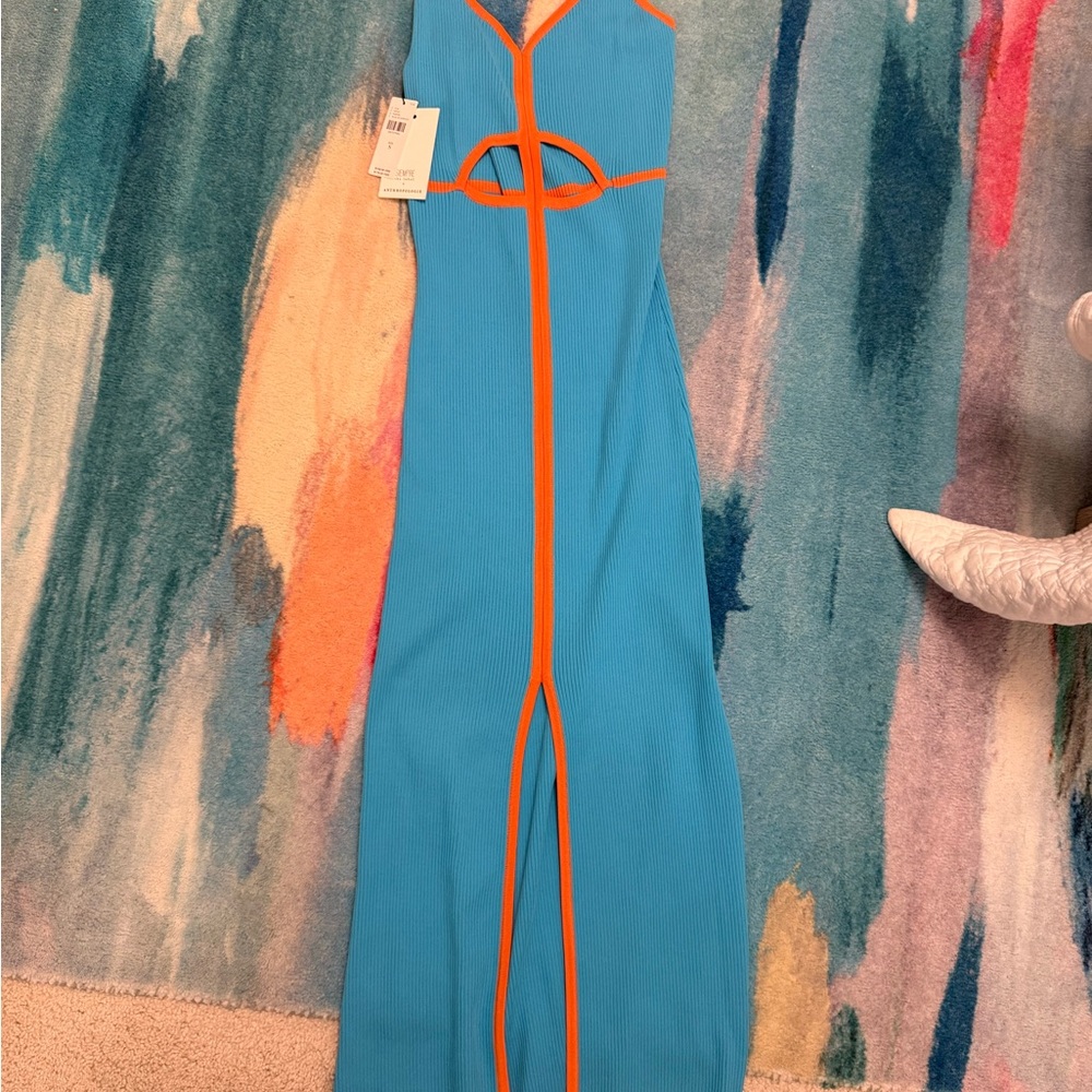 Anthropologie Blue Dress with Orange Detail